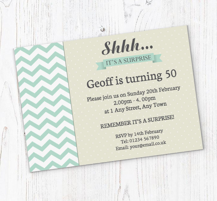 green chevron surprise invitations