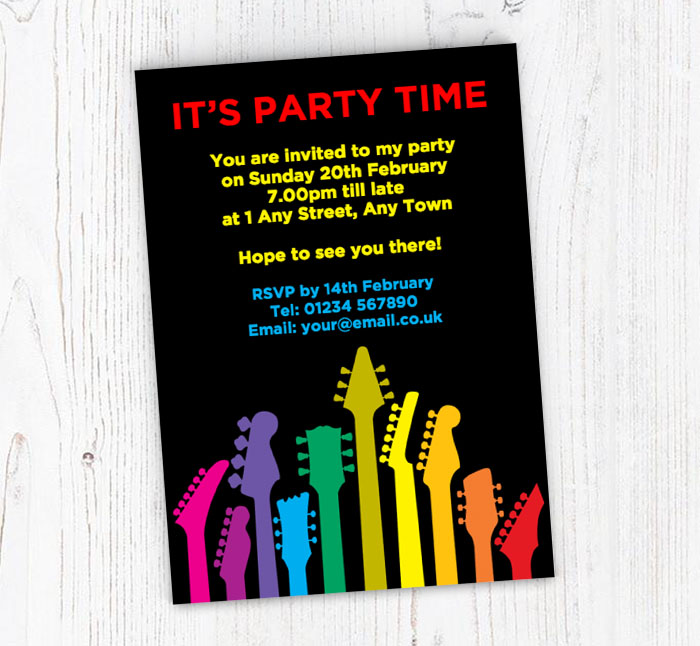 colourful guitars invitations