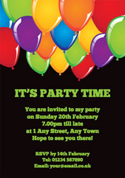multi coloured balloons invitations