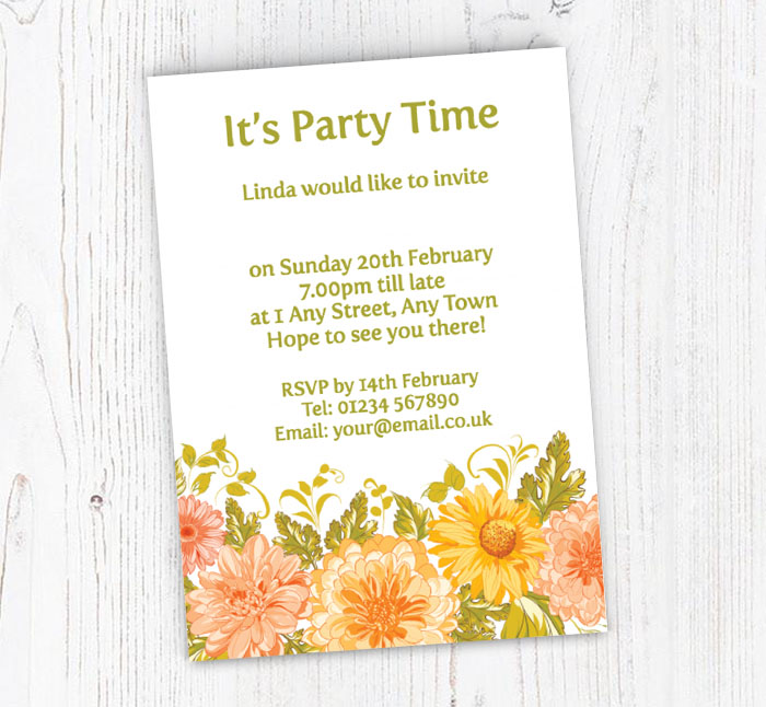yellow and peach flowers invitations