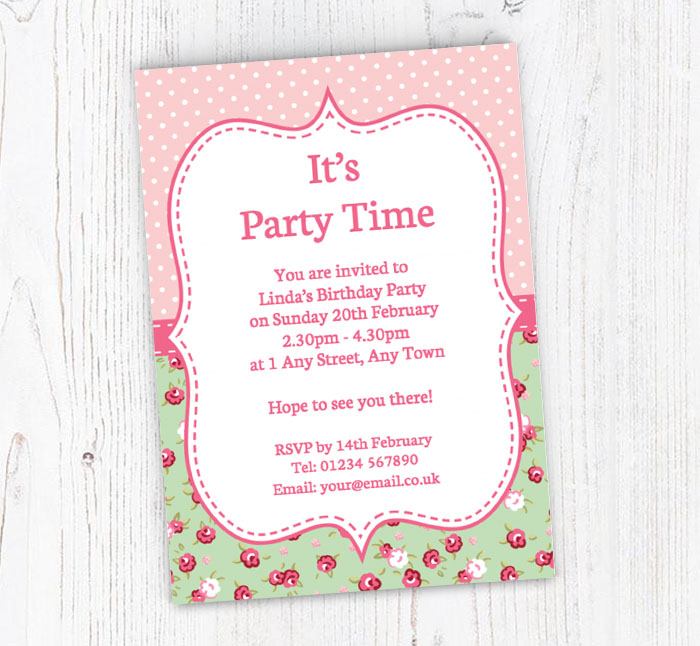 flowers and spots party invitations