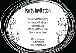 black flowers sketch invitations