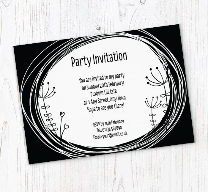 black flowers sketch invitations