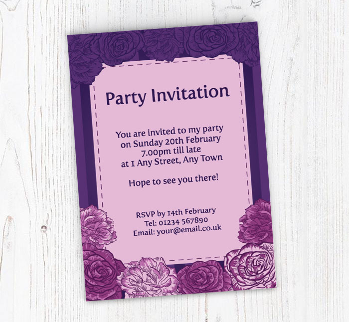 lilac and purple flowers invitations