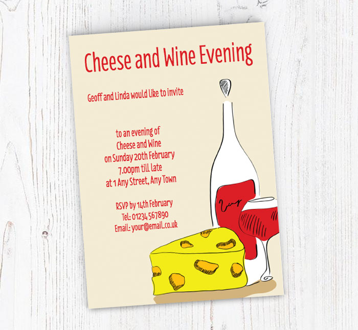 cheese and wine sketch invitations