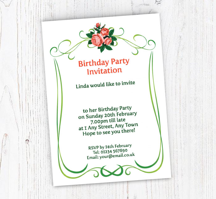 roses with green ribbons invitations
