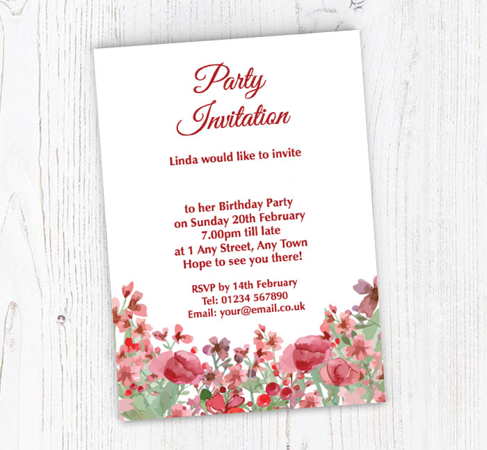pink watercolour flowers invitations