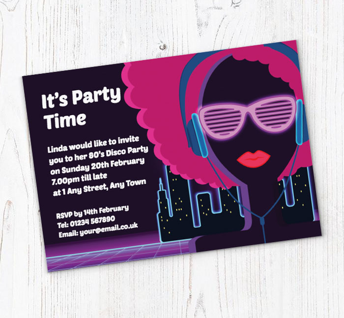 80s disco lady party invitations