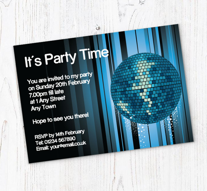 blue disco ball party invitations