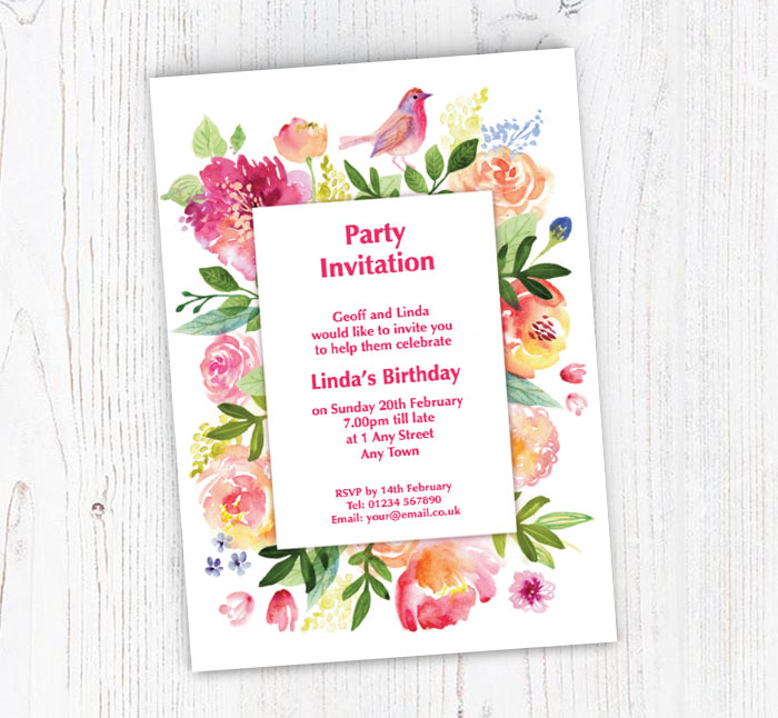 bird and flowers party invitations