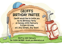 golf bag and sign invitations