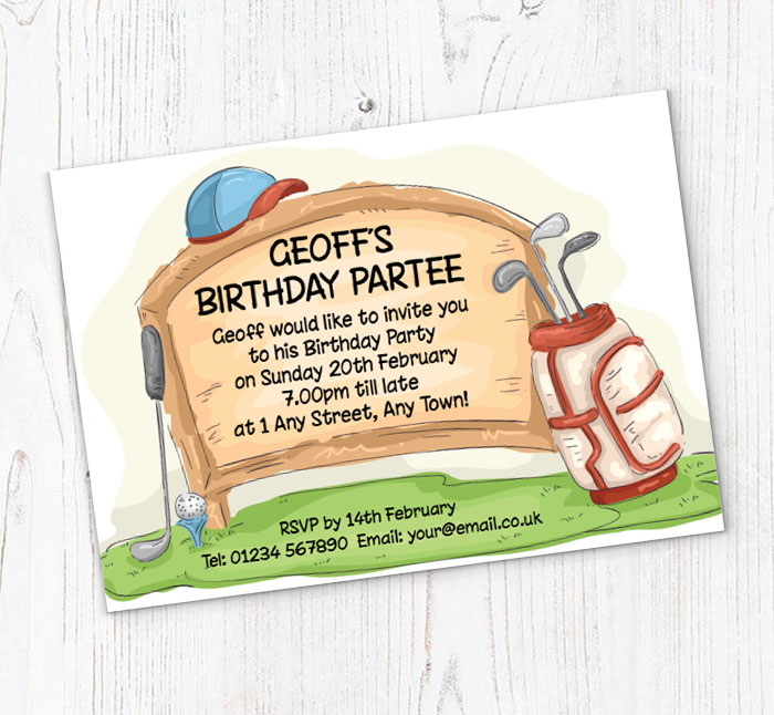 golf bag and sign invitations