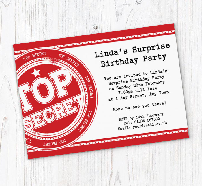 red top secret party invitations