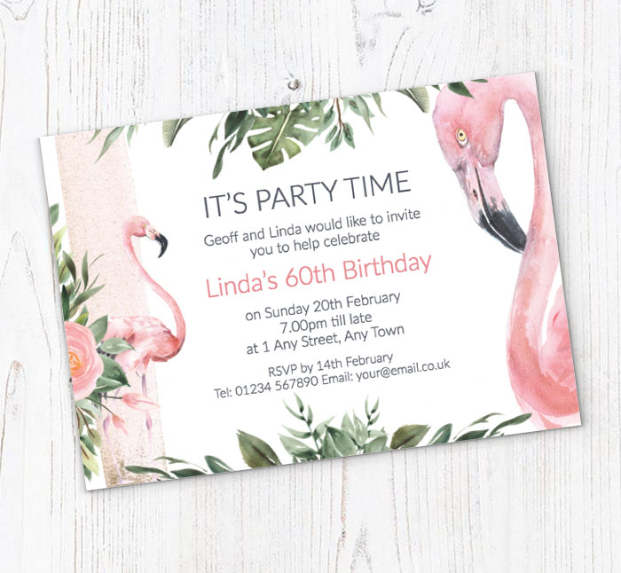 watercolour flamingos party invitations