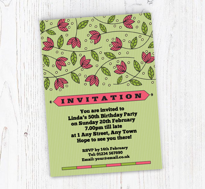 green and pink flowers invitations