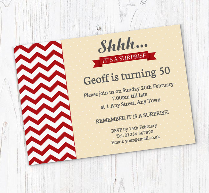 red chevron surprise invitations