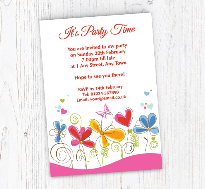 sketched flowers party invitations