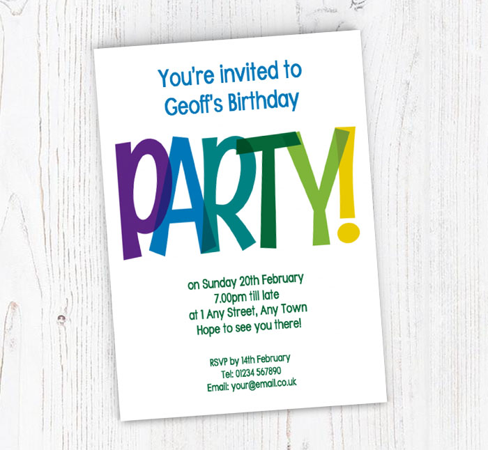 blue and green party invitations