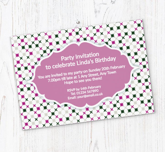 purple and green vintage invitations