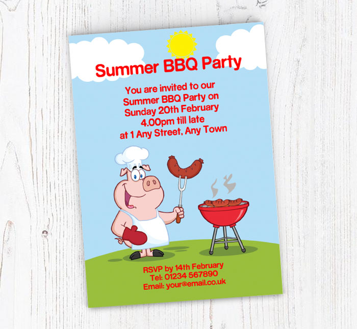 pig barbecuing party invitations