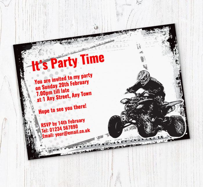 grunge quad bike party invitations