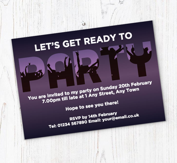 purple lets party invitations