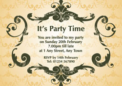 dark green scroll party invitations