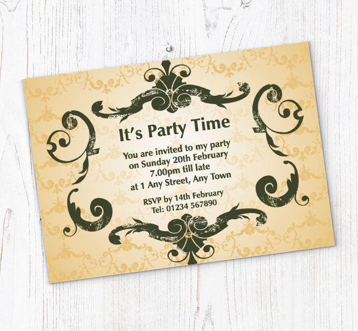 dark green scroll party invitations