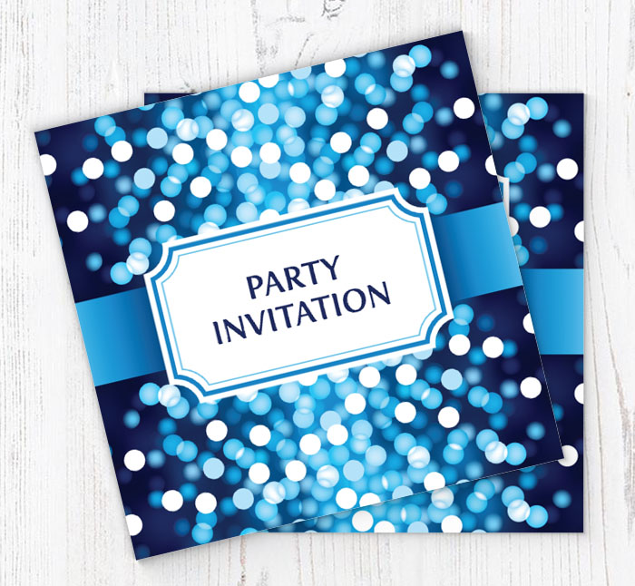 blue sequins party invitations