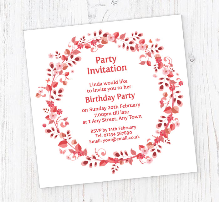 floral wreath party invitations