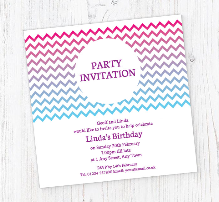 colourful zigzags party invitations