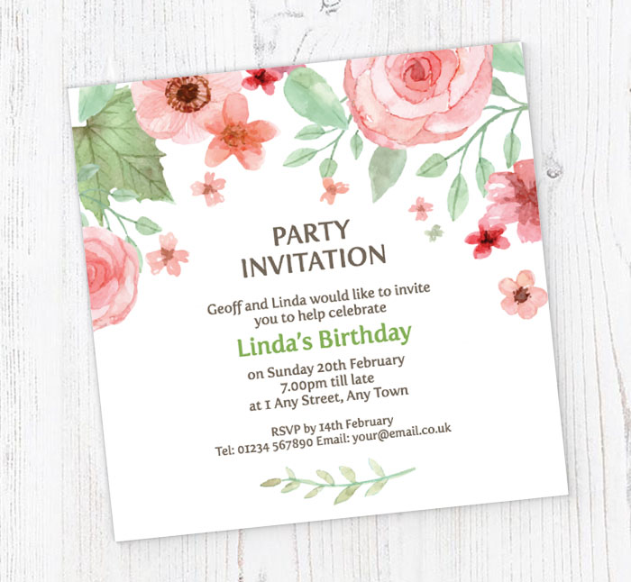 blush pink flowers party invitations