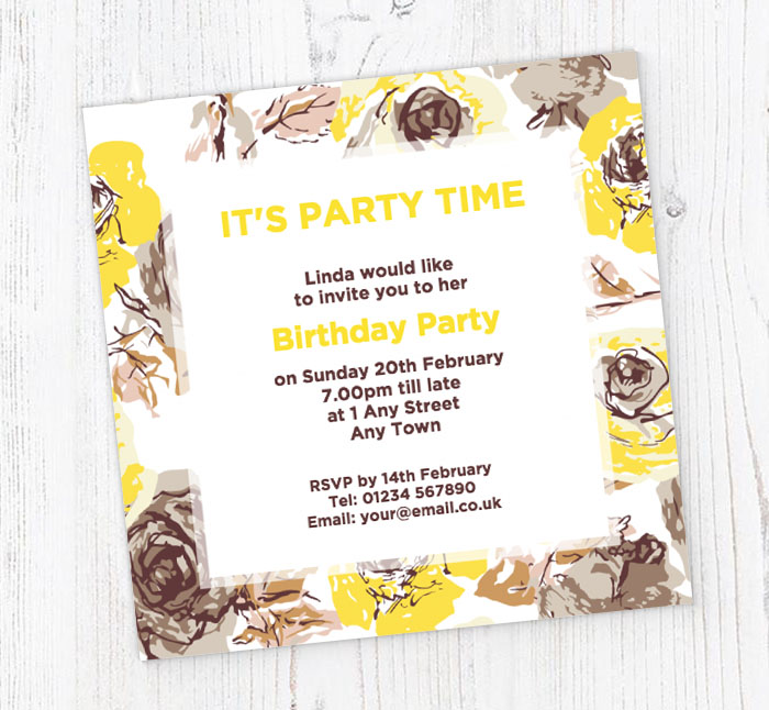 cocoa lemon floral party invitations