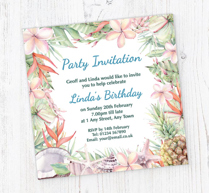 tropical watercolour party invitations