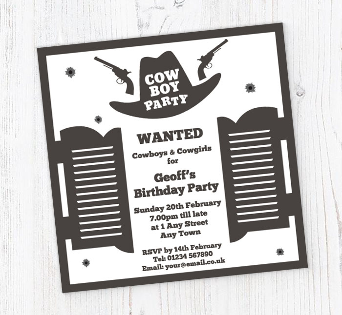 personalised cowboy party invitations
