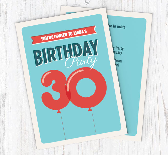 30th balloons party invitations