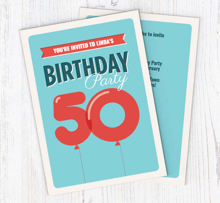 50th balloons party invitations