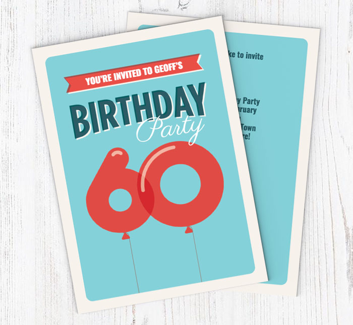 60th balloons party invitations