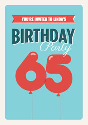 65th balloons party invitations