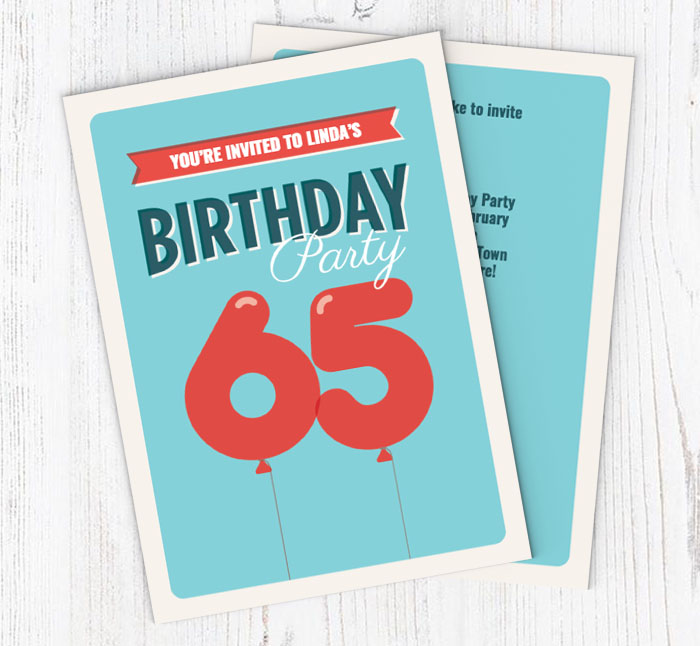 65th balloons party invitations
