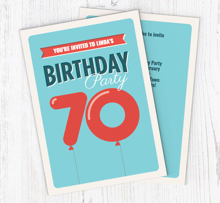 70th balloons party invitations