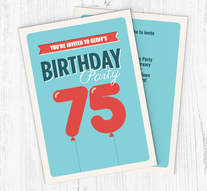 75th balloons party invitations
