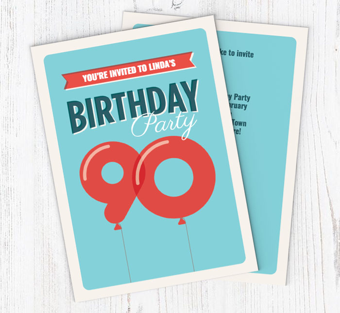 90th balloons party invitations