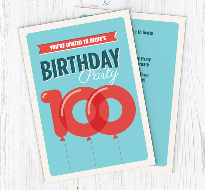 100th balloons party invitations