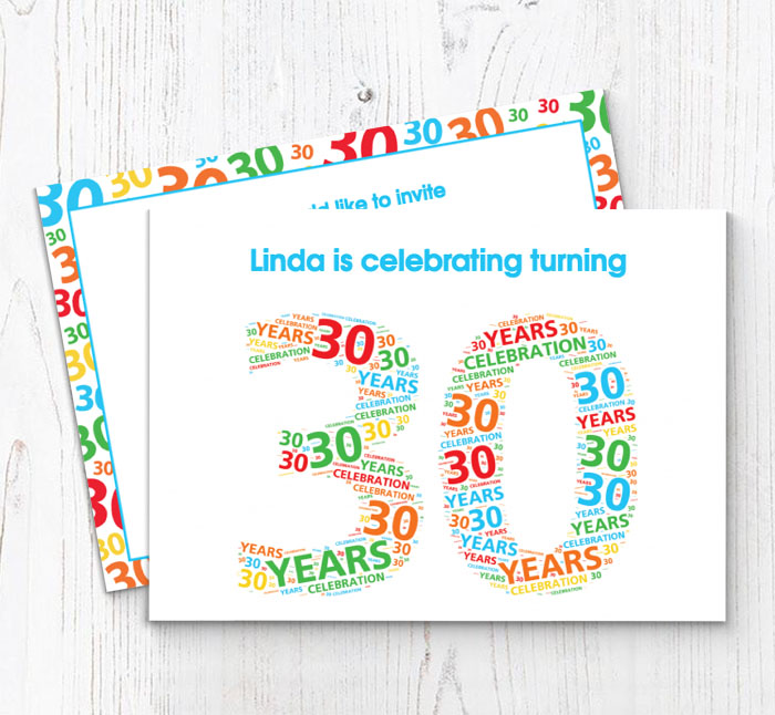 30th word cloud party invitations