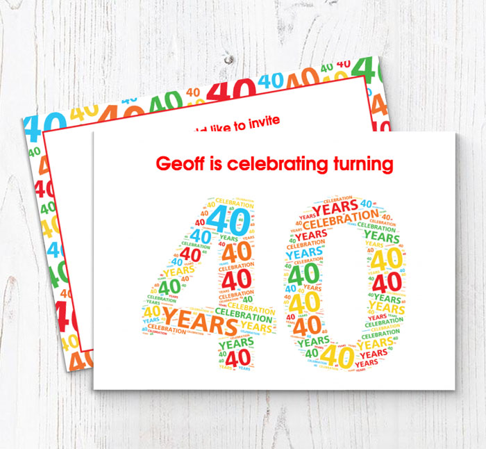40th word cloud party invitations
