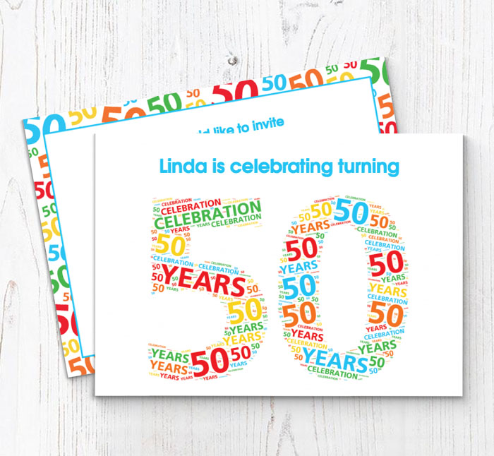 50th word cloud party invitations