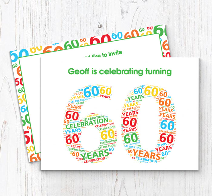 60th word cloud party invitations