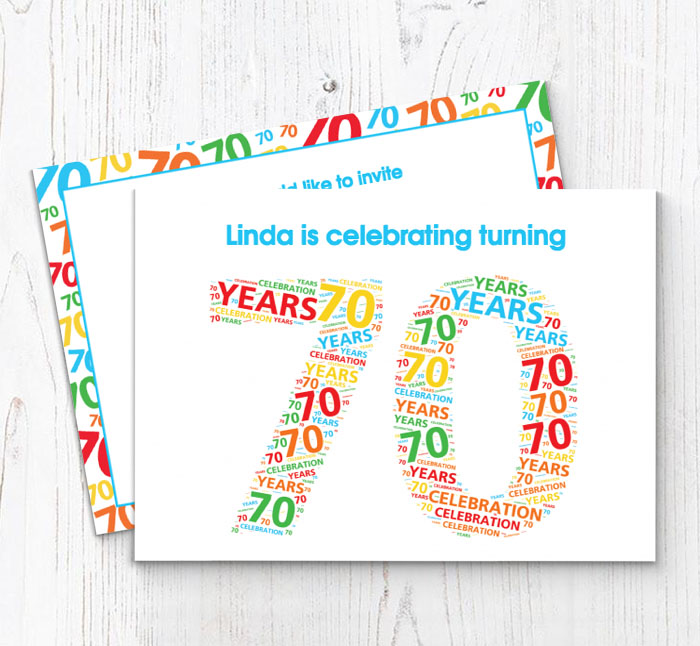 70th word cloud party invitations