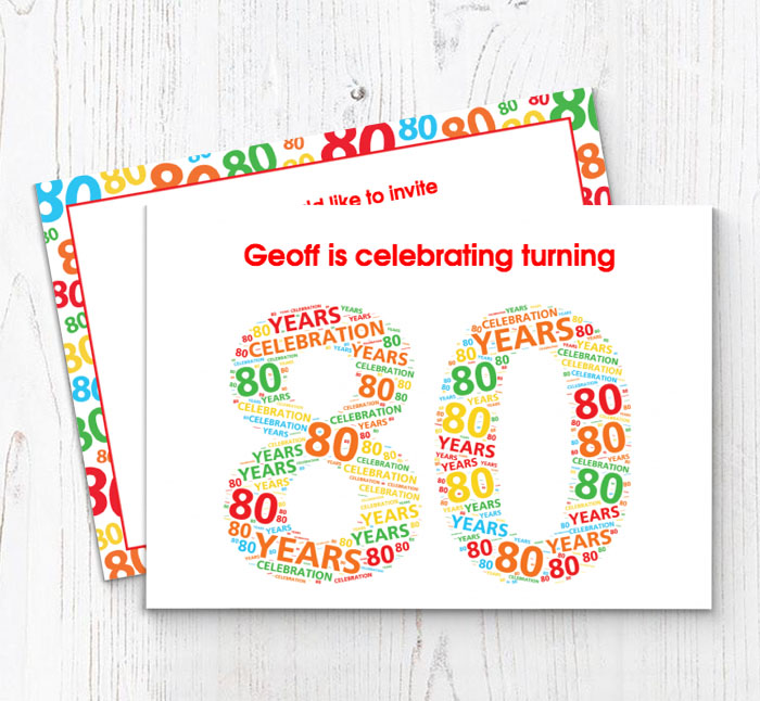 80th word cloud party invitations